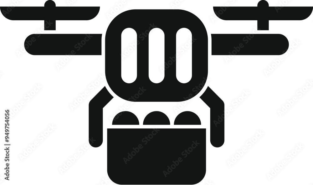 Poster simple vector icon of a drone carrying a box with balls