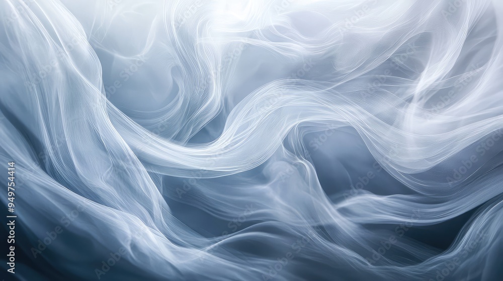 Poster abstract representation of wind currents with swirling patterns and gentle distortions, capturing th