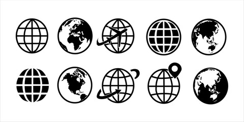 Earth Globes collection. World Map in modern simple styles.Earth Map, isolated on white background.