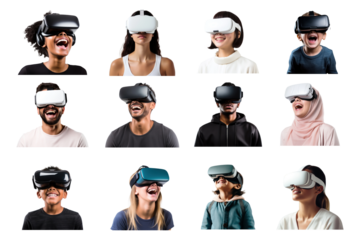PNG people wear vr headset element set, transparent background