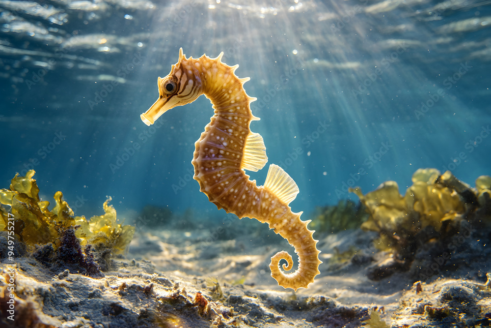 Poster Underwater world. Seahorse. Marine animal, ocean creature