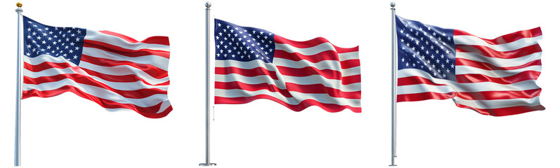 Obraz premium American flags waving in the wind isolated on transparent background