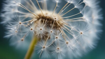 Fototapeta premium Dandelion Seeds, macro view of a dandelion puff with seeds ready to disperse