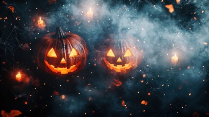 Fototapeta premium Jack o lantern at night. Halloween background with jack o lantern