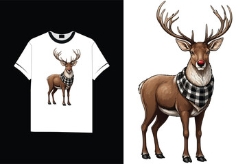 Rudolph Reindeer with Buffalo Plaid Scarf vector t-shirt design