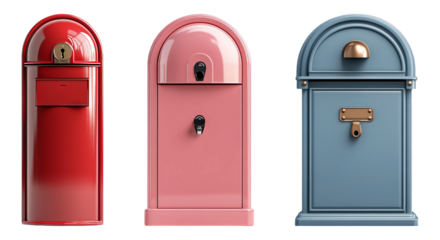 Vintage mailbox collection isolated on transparent background