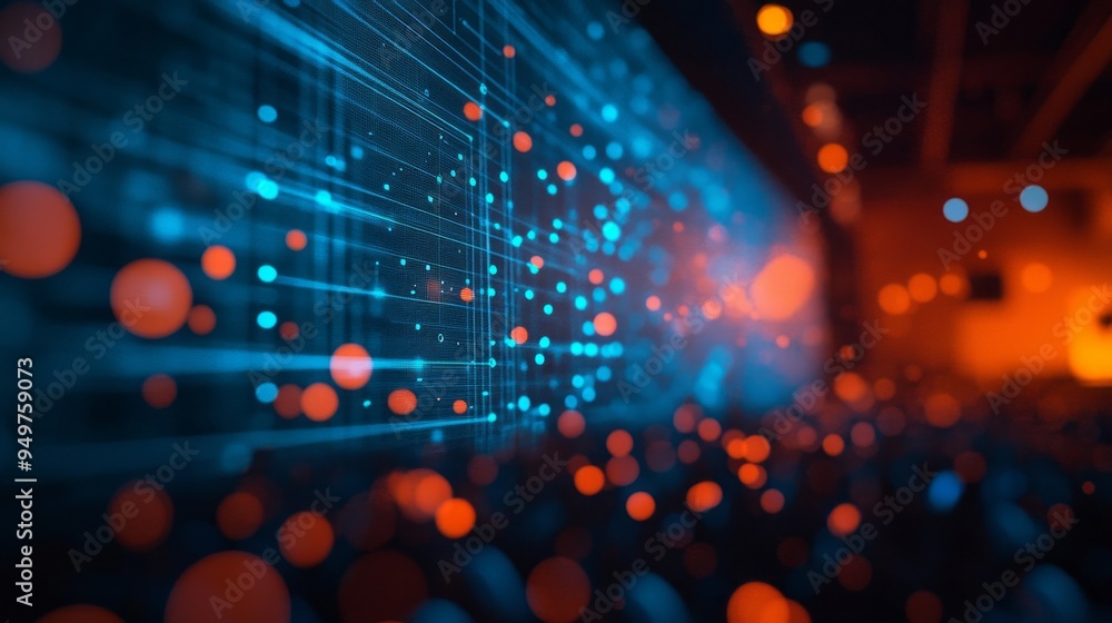 Poster A computer screen with a blue background and red dots