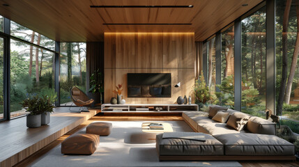 Luxury Farmhouse Living Room with Rustic Furniture and Abundant Sunlight