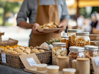 Labor Day street market with artisans selling handmade goods, capturing the essence of craftsmanship, Labor Day market, supporting local