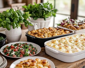 Traditional Labor Day feast setup with classic American dishes and vintage tableware, surrounded by family and friends, Labor Day dinner, culinary tradition