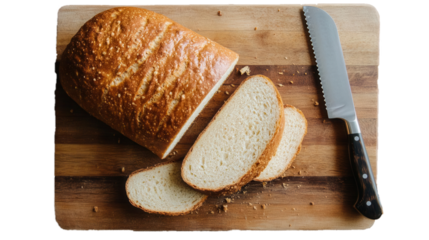 Slice loaf, fresh loaf with knife slicing on transparent background