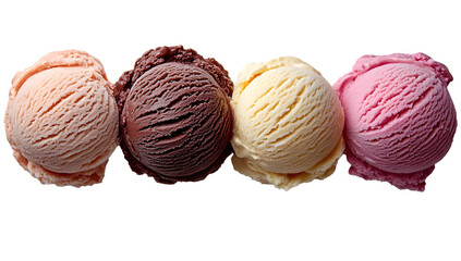 Five Ice Cream Scoops in Different Flavors, Isolated on Transparent Background