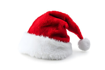 Realistic photo of a red Christmas Santa Claus hat with a white pompom, isolated on white background