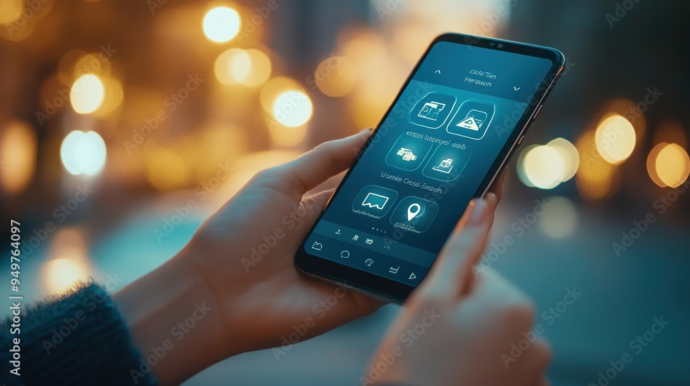 Poster a smartphone screen displaying a user-friendly insurance app with various options.