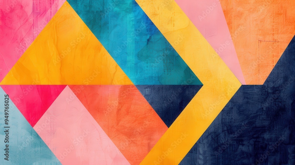 Canvas Prints colorful abstract geometry with soft watercolor textures, vibrant shapes intertwining, creating a vi