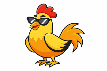 Cool Yellow and Orange Rooster Cartoon Style Vector Illustration