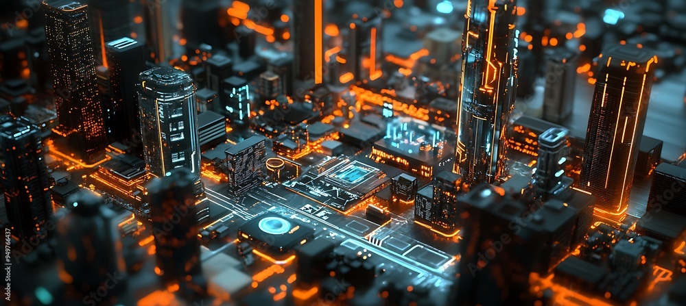 Aufkleber a futuristic city with advanced smart systems and interactive digital interfaces.