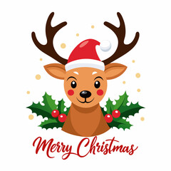 Cheerful Reindeer in Santa Hat - Festive Holiday Illustration