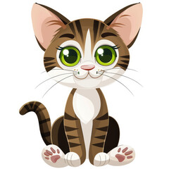 A cartoon cat with a green eyes isolated white background
