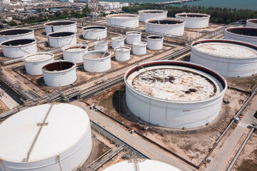 Aerial View of Storage Tanks in Oil Refinery