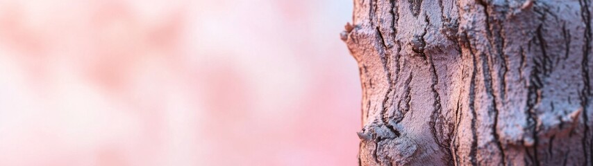 Textured Tree Trunk Close-Up, intricate bark patterns, soft pastel backdrop, ample space for overlaying text, ideal for design projects or nature-themed presentations