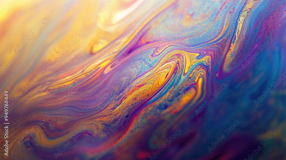 Poster close-up of interference patterns on a soap bubble, with colorful, swirling effects creating a harmo