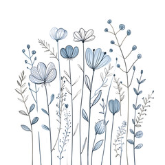 floral and leaf on white background in doodle-style tile designs with graphic format.