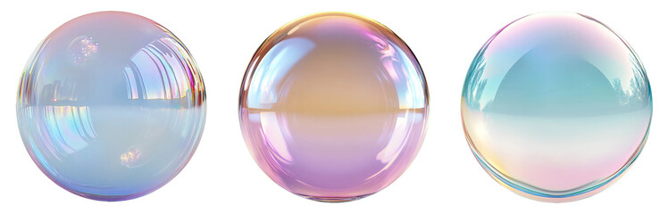 Soap bubbles with rainbow reflections isolated on transparent background