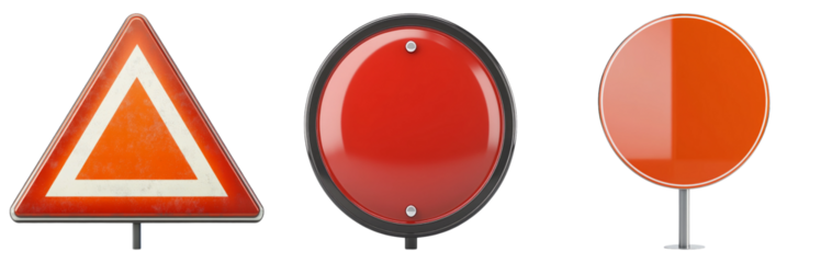 Traffic signs set with different designs isolated on transparent background