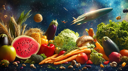 Healthy food concept. Real Food. Display of colorful fruits and vegetables. Fresh fruits and vegetables. Array of colorful fruits and vegetables. Food rich in protein and vitamins. Fresh organic food