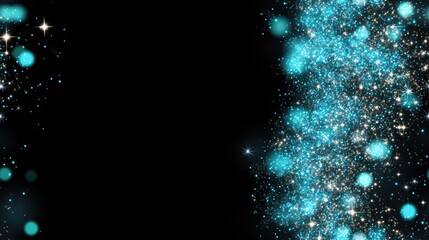Blue glowing dots cascade from the top left, creating a stunning visual of sparkling dust against a dark backdrop, evoking elegance and tranquility SEAMLESS PATTERN