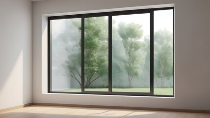 Fototapeta premium Modern and minimal house window for interior decoration isolated on background, open office glass window frame.
