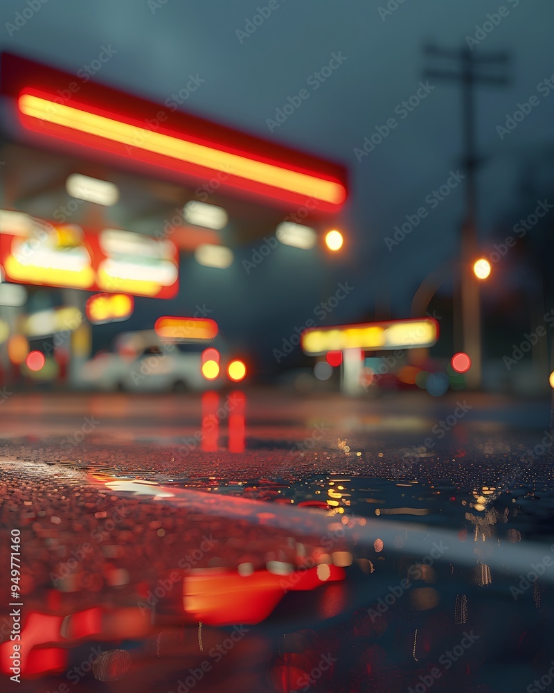 Wall mural blurred gas station background