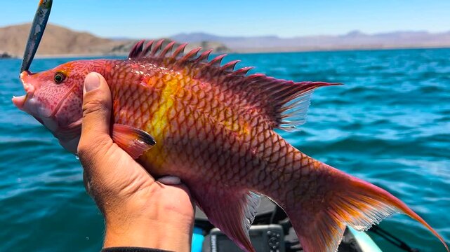 a fisherman holding a Spanish hogfish