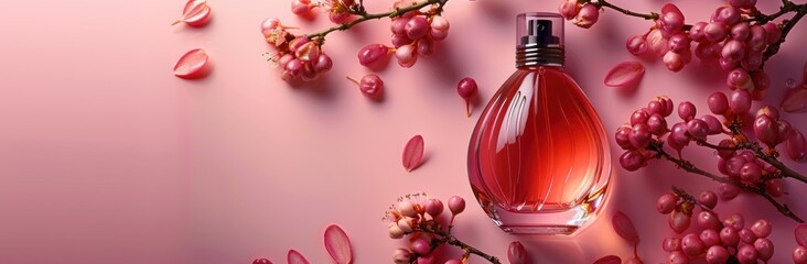 Floral Perfume Bottle on a Pink Background