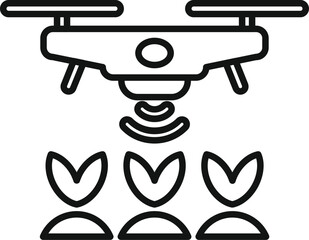 This icon represents the use of drones for precision agriculture, showing a drone scanning crops with a signal