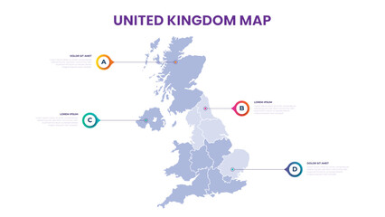 A map of the United Kingdom. United Kingdom infographic vector illustration with data and country information