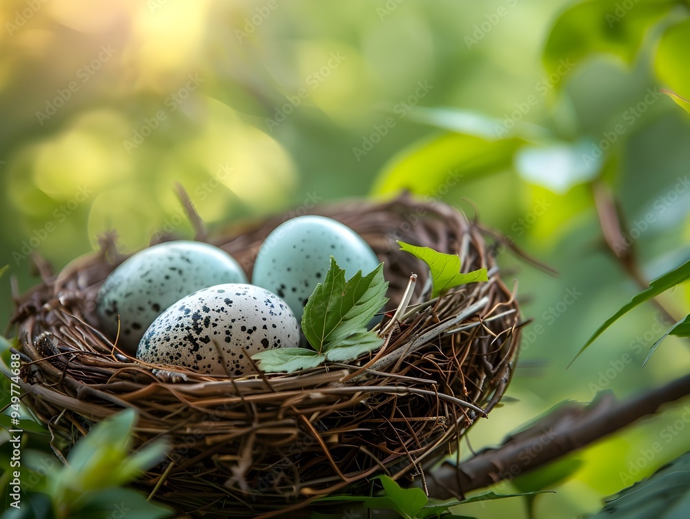 Poster empty bird nest with new eggs symbol of cycle of life and embracing new beginnings