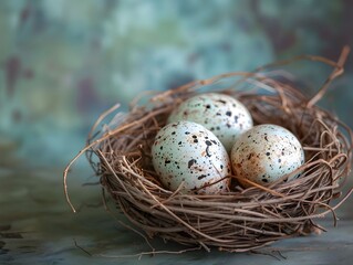Obraz premium Empty Bird s Nest with New Eggs Symbolizing New Beginnings and Cycle of Life