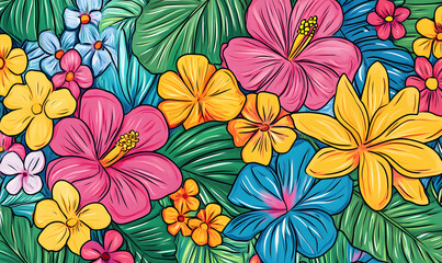 2D illustrator doodle-style floral and leaf graphics on a white background or wallpaper