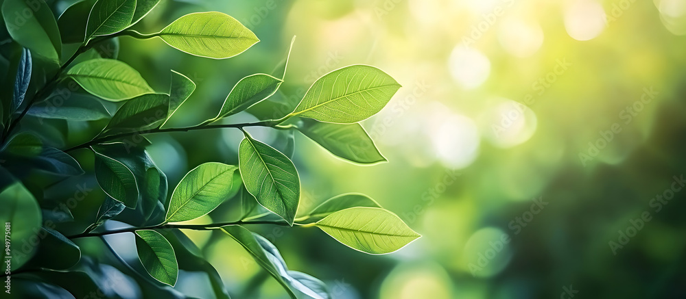 Poster soft focus creates a beautiful green leaves background offering a selective view with ample copy spa