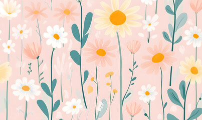 2D illustrator doodle-style floral and leaf graphics on a white background or wallpaper