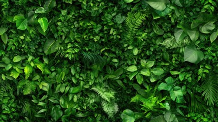 A rich collection of various green leaves forms an organic pattern, showcasing the vibrancy of nature against a dark backdrop SEAMLESS PATTERN