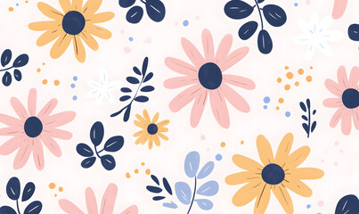 2D illustrator doodle-style floral and leaf graphics on a white background or wallpaper