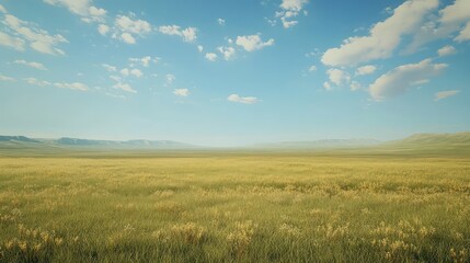 Expansive plains under a wide, open sky, with the distant horizon providing a sense of endless space and freedom.