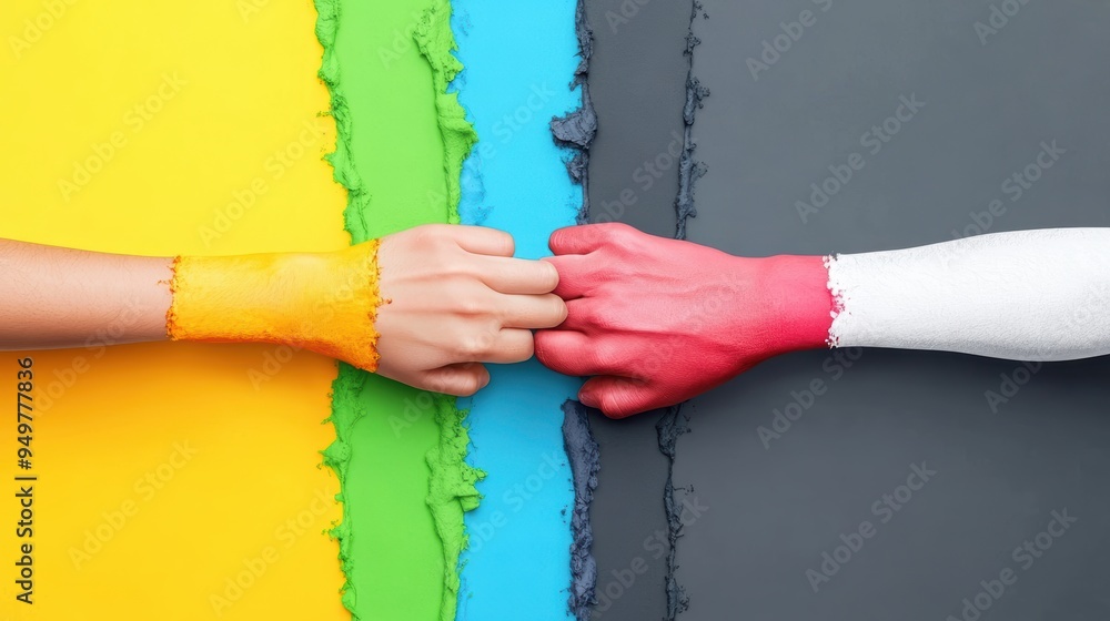 Poster a diverse team holding hands, showcasing unity and shared commitment to a project.
