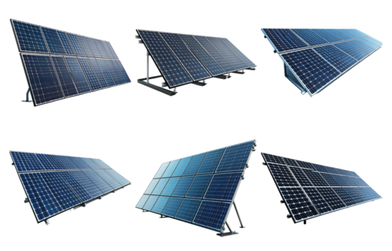 Collection of solar panels arranged in rows isolated on transparent background - Powered by Adobe