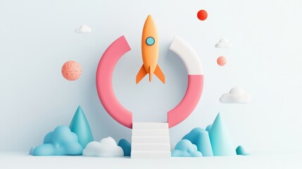 A circular timeline depicting the stages of a product development process, starting from ideation and ending with launch.