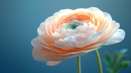 A single flower with a blue background