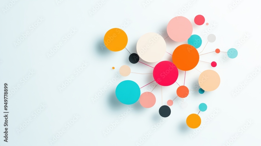 Poster a colorful circular network diagram showcasing the different nodes in a computer network, with nodes